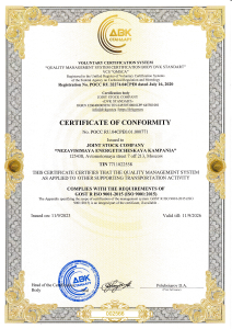 Certificate of quality management system